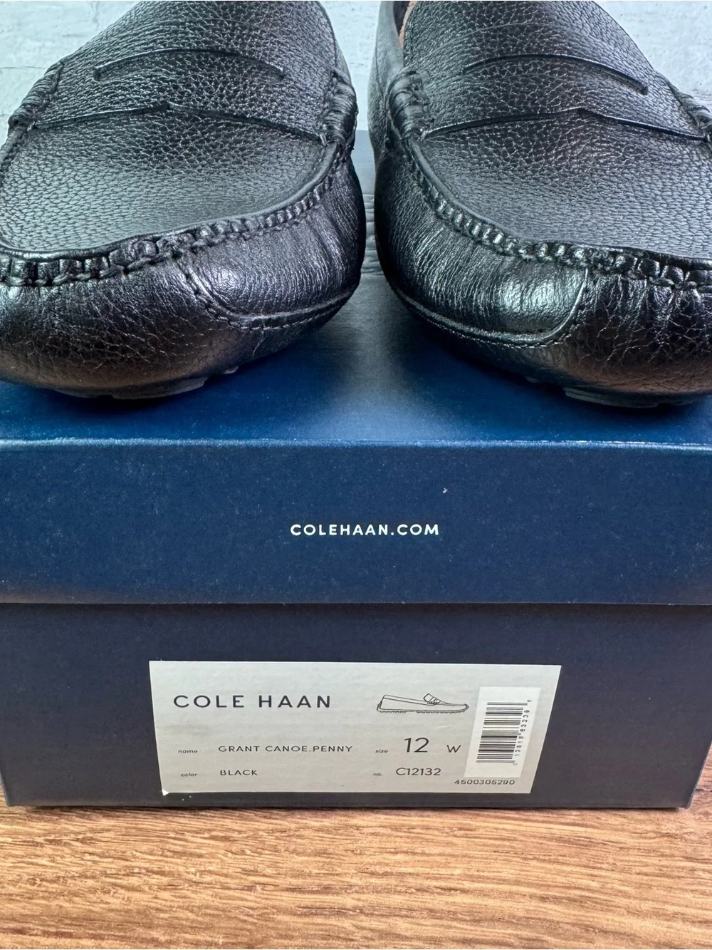 New In Box, Cole Haan Grant Canoe Penny Loafers Black Pebbled Leather 12 W. - Picture 9 of 9